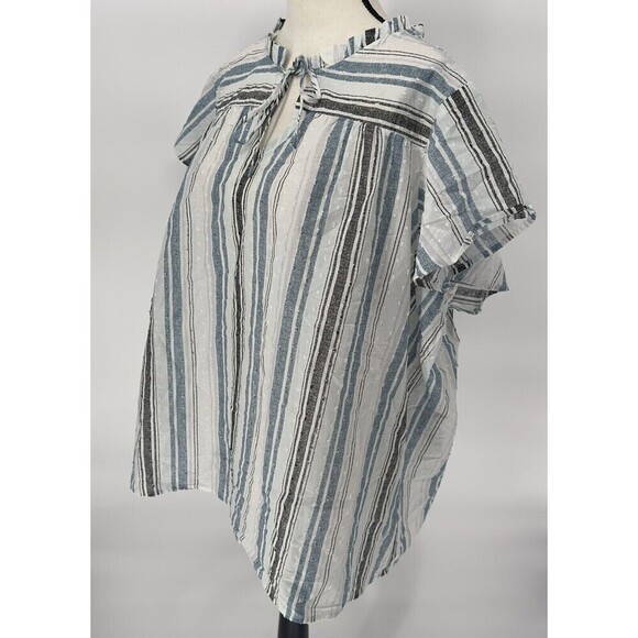 Bobeau Blouse Womens Size 3x Short Sleeve Top White/Blue Striped - Picture 7 of 13